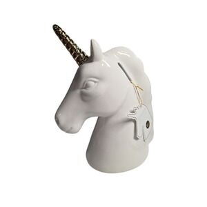 Hazel & Co White Ceramic Unicorn Head Coin Pigg Bank Gold Horn